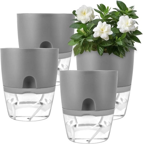 Set di 4 Vasi Zelfbewaterend - Vaso di Plastica - Per Interno/Esterno - Vaso per Cucina/Erbe - Materiale di Alta Qualità - Vaso per Piante