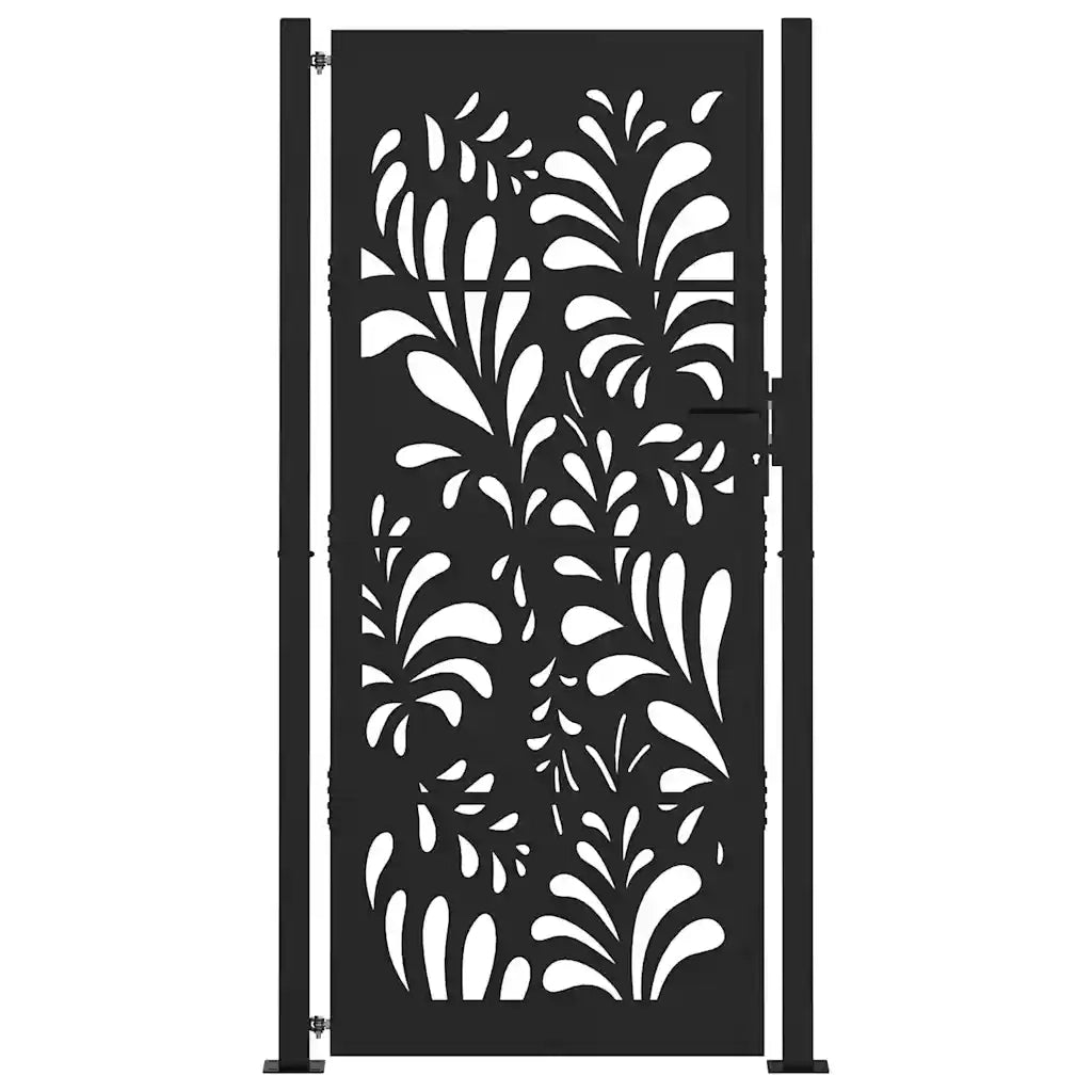 Cancello da giardino nero 100x200 cm in acciaio design ondulato 4100973