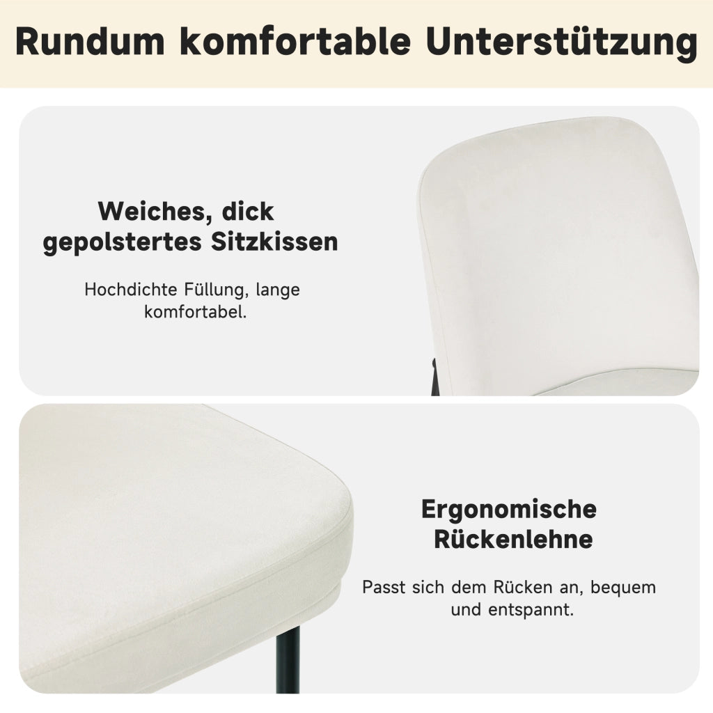 Sedie da sala da pranzo 6 pezzi con seduta imbottita e struttura in metallo, stile moderno minimalista, in velluto beige