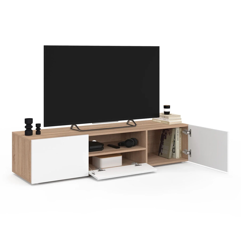IDMarket - Mobile TV ELI 140 cm in faggio con ante bianche