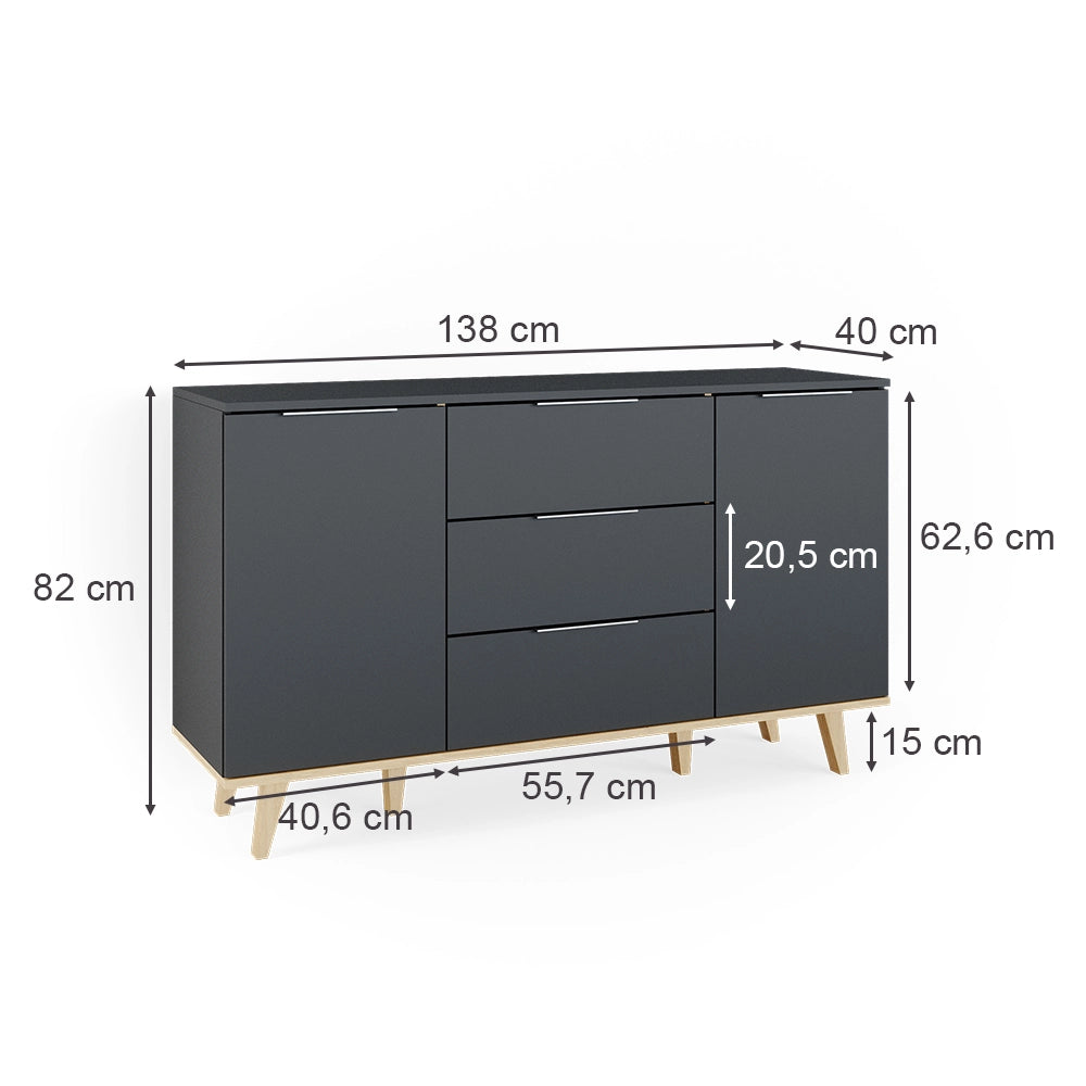 Vicco Cassettiera per camera da letto Antracite 40 x 82 cm