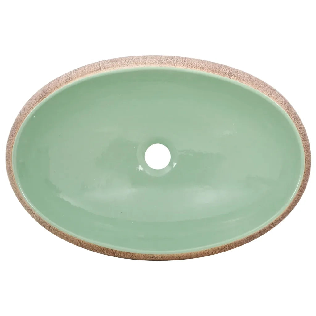 Lavabo da Appoggio Verde e Marrone Ovale 59x40x15 cm Ceramica CFW1014085