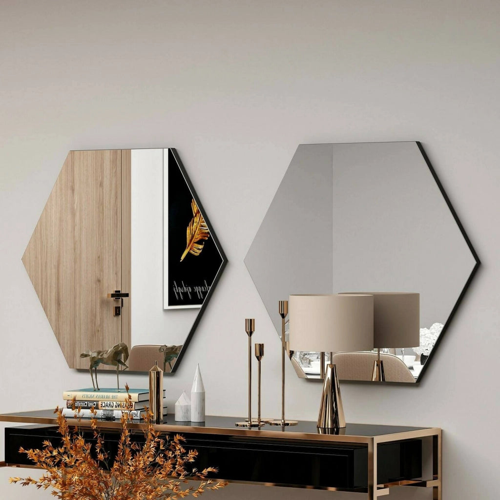 Specchio Kongrey, Specchiera, Articolo d'arredo a muro, Decorazione con specchio, 70x2h60 cm, Nero