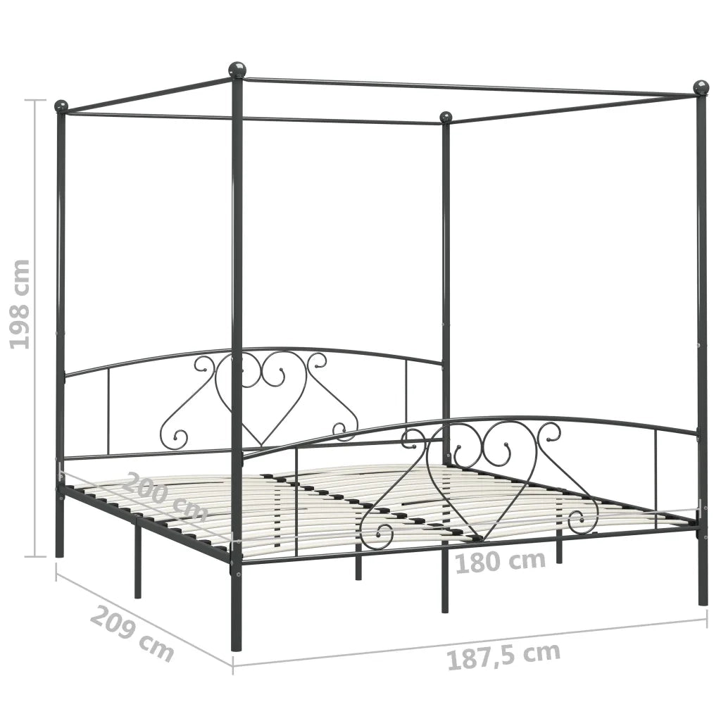 Letto a Baldacchino Grigio in Metallo 180x200 cm  cod mxl 60036