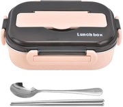 Lunchbox in Acciaio Inossidabile Portatile - Sicuro - Rosso - Adatto per Bambini e Personale Ufficio - 1000 ml - Incluso Spiedo per Cibi