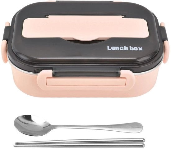 Lunchbox in Acciaio Inossidabile Portatile - Sicuro - Rosso - Adatto per Bambini e Personale Ufficio - 1000 ml - Incluso Spiedo per Cibi