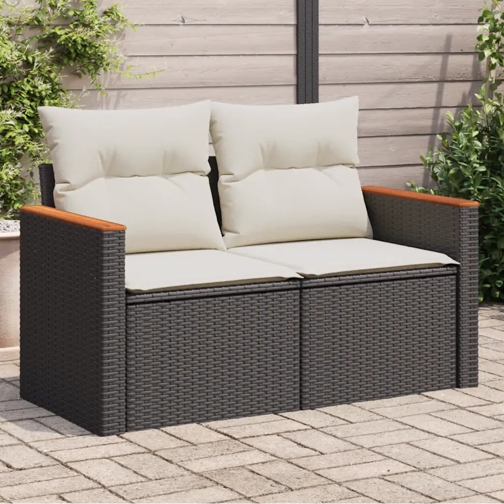 Divano da Giardino con Cuscini a 2 Posti Nero in Polyrattancod mxl 112624