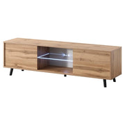 Mobile TV Con 2 Ante Battenti Vano Centrale Con Ripiano In Vetro E LED Porta Televisore In Melaminico Piedini In Metallo Per Soggiorno Salotto Zona Living 140 X 31.5 X 40 Cm Rovere