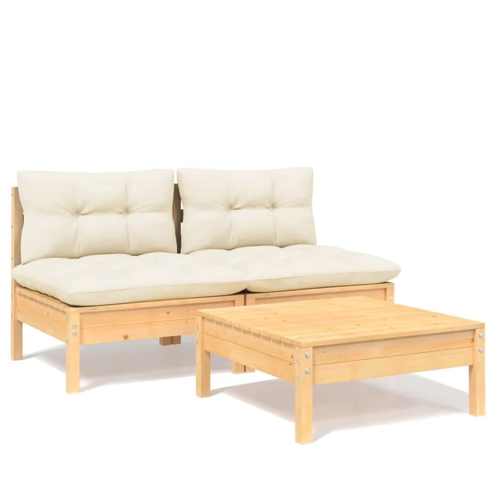 Set di mobili da giardino mobili da esterno 3 pezzi con cuscini legno di pino color crema 02_0015960