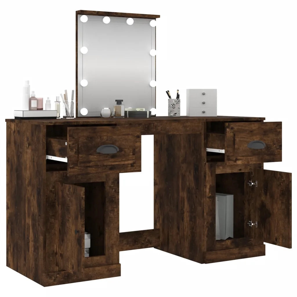 Toeletta con LED Rovere Fumo 130x50x132,5 cm 3185348