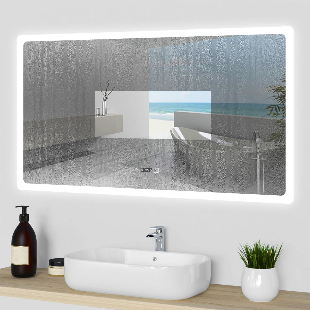 Aica Specchio da bagno a LED+160x80cm+orologio+Disappannamento+3 Temperature di Colore