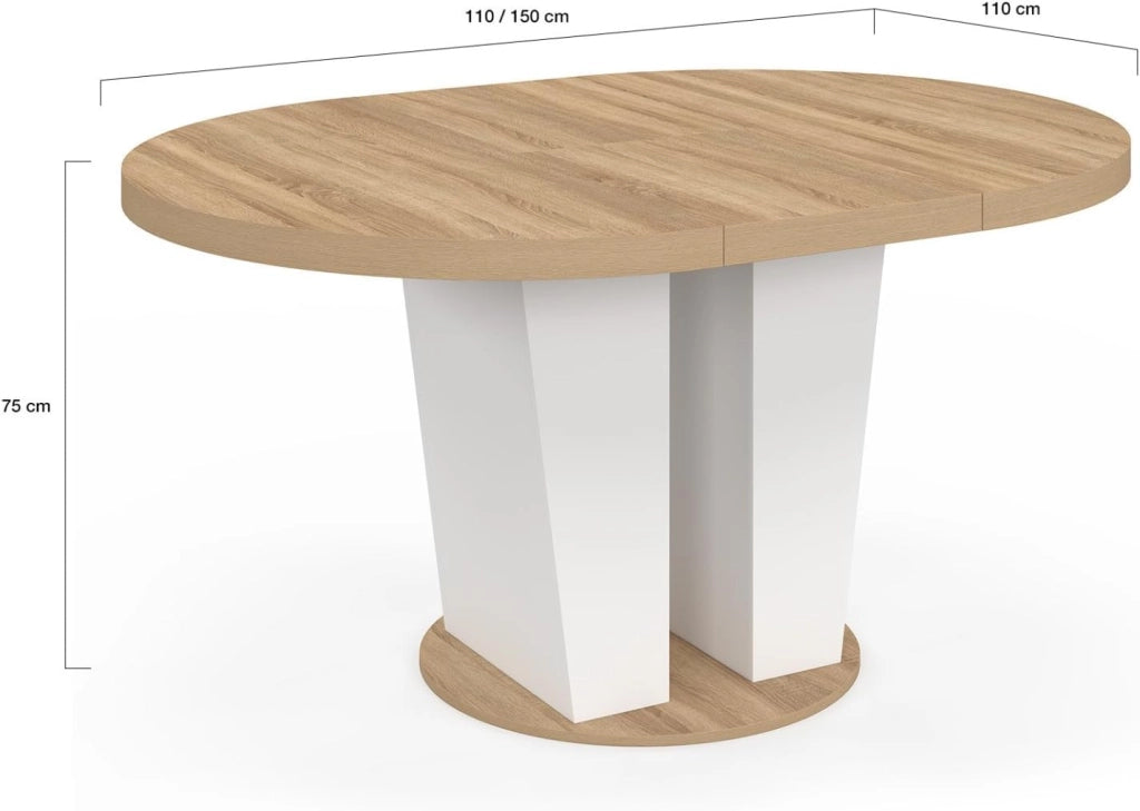 Tavolo da pranzo allungabile rotondo ELIAD 4-8 Persone legno e bianco 110-150 cm