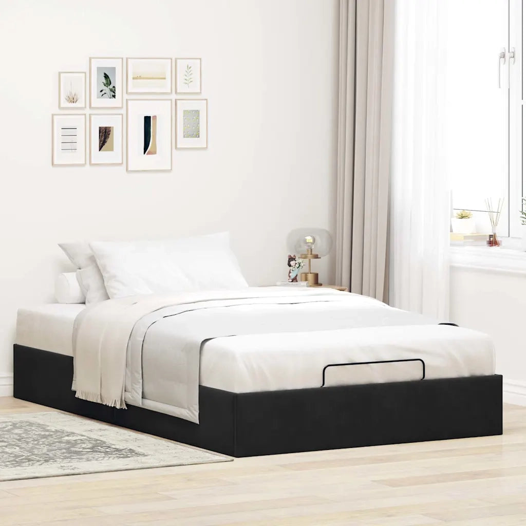 Struttura Letto Pouf senza Materasso-Giroletto con contenitore Nero 120x200 cm Velluto