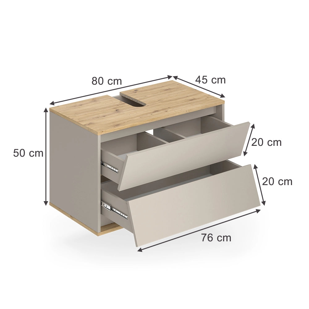 Vicco Mobile sottolavabo per bagno Cachemire 80 x 50 cm con 2 cassetti