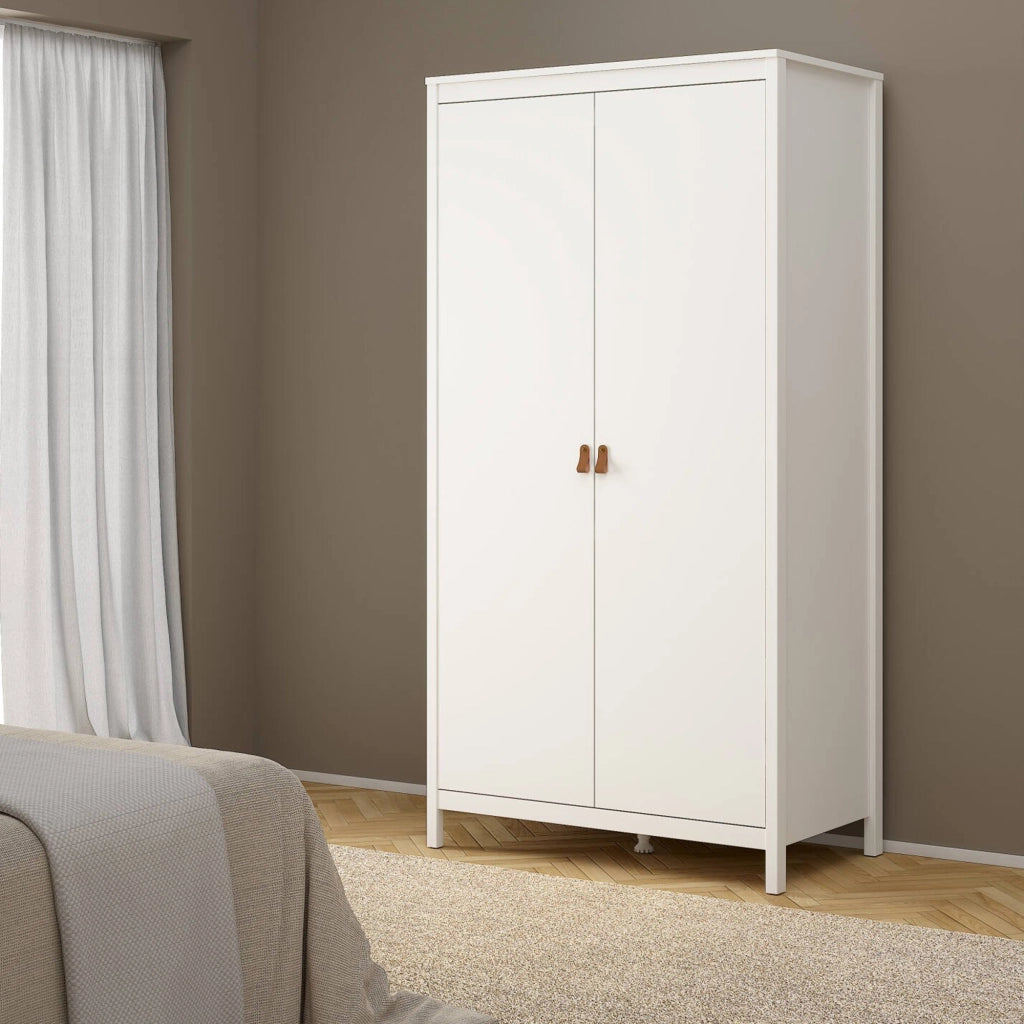 Guardaroba 2 ante Zagabria, Mobile camera da letto, Cabina armadio portabiti, Armadio appendiabiti, 102x58 h199 cm, Bianco