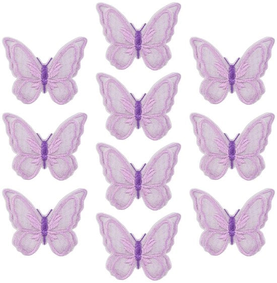 Applicazioni a forma di farfalla 10 pezzi - Disegno a doppia faccia - Punti di rafforzamento - Accessori per matrimoni - Ricamo su abbigliamento - Resistenti e duraturi - Applicazioni per tessuti