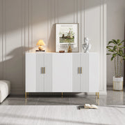 Credenza multifunzionale bianca opaca 160x35x100 cm in pannello truciolare con dettagli dorati