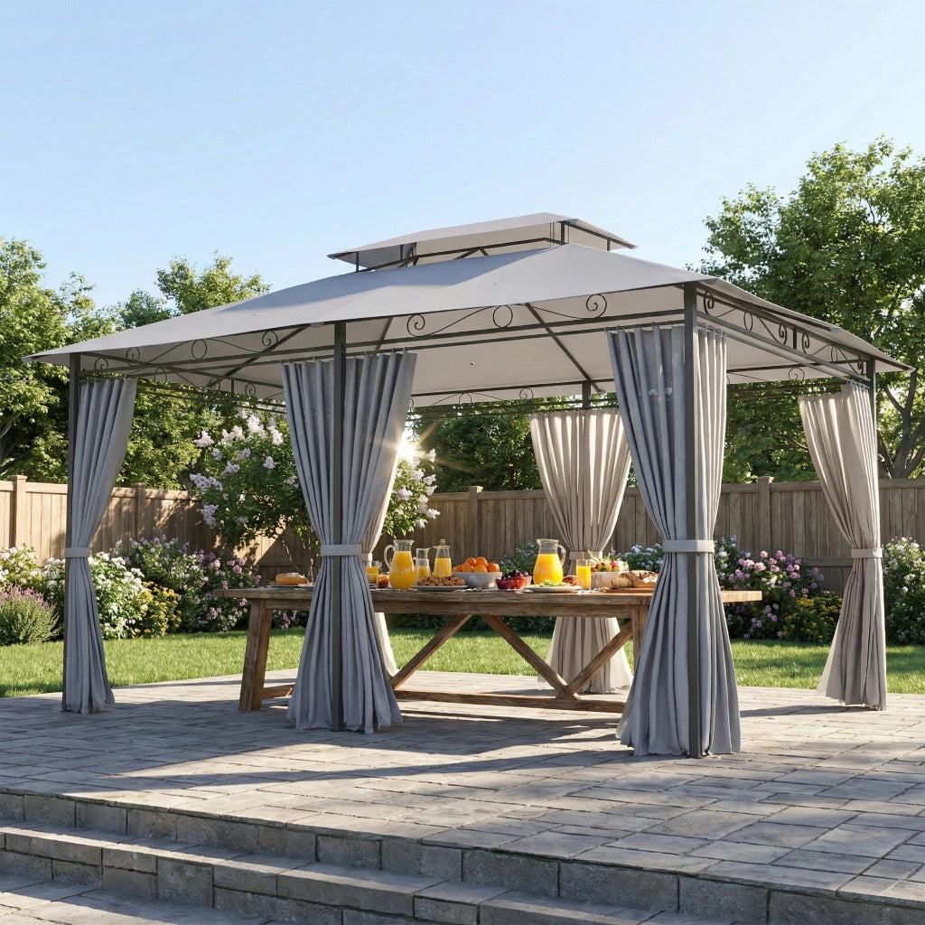 Gazebo da giardino con tende e tetto ventilato ¨C zephmum ¨C antracite