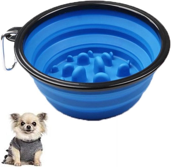 Due elementi di cibo lento rilascio per piccoli e medi animali domestici - ciotola anti-schizzo interattiva per cane e gatto (blu scuro)