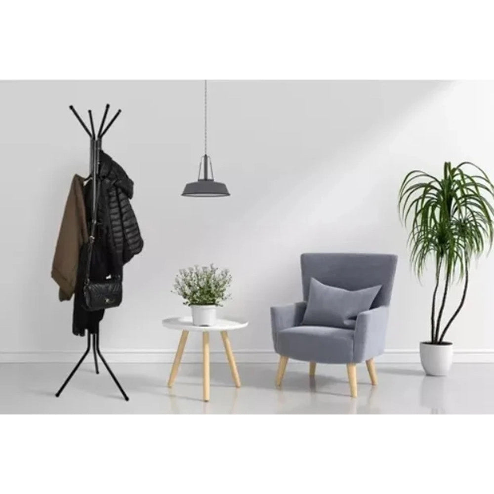 Trade Shop - Appendiabiti Indipendente Con 12 Ganci Multiuso Per Ombrelli Borse Giacche 170 X 42 Cm - Nero