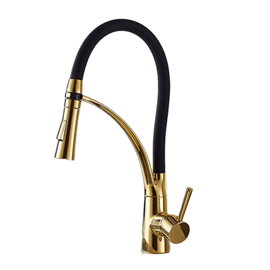JANA | Rubinetto cucina girevole flessibile in acciaio inox oro lucido|Rubinetto miscelatore arco alto|Rubinetto alta pressione 360° 2 attacchi gastro