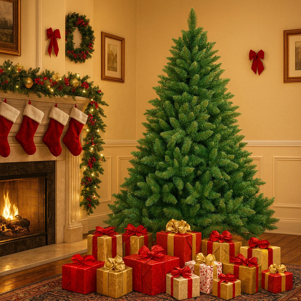 Albero di Natale Verde Canberra 210 cm Foltissimo con 1256 Punte Rami Innesto