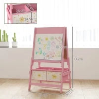 Lavagna per Bambini 3 in 1 con Cavalletto, Rotolo di Carta e 2 Cestelli, in Legno, 54x46x94 cm, Rosa