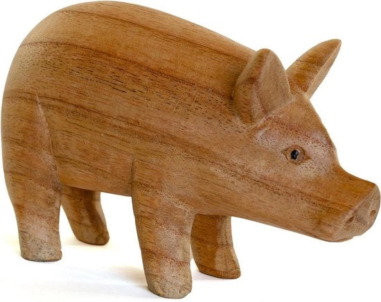 Ornamento di Ceramica con Vero Legno - Animali da Cortile - Decorazione Unica per Appassionati di Animali - Statuetta di Vero Legno di Maiale - Scultura di Vero Legno di Maiale - Piggy Standbeeld