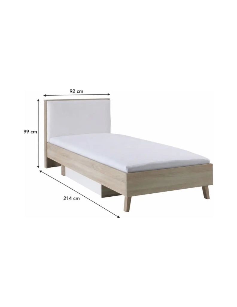Letto bambino 90x200 con cassetto portaoggetti MALMO - Colori rovere chiaro e bianco