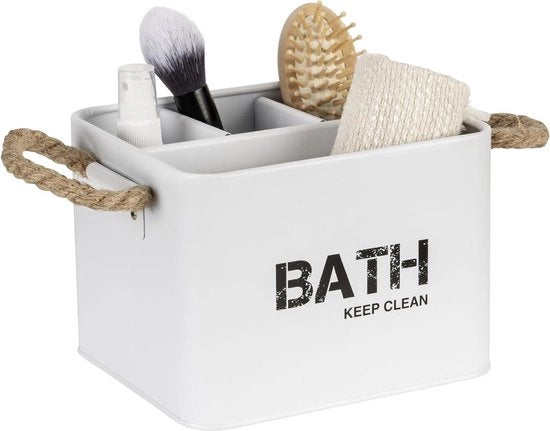 Scatola di stoccaggio con 4 compartimenti bianca, capacità 2,37 l, materiale in acciaio, dimensioni 19 x 12,5 x 13 cm, colore bianco