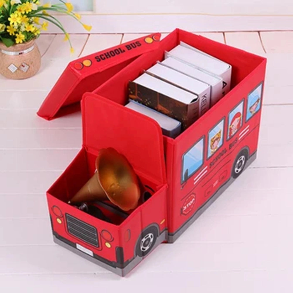 Trade Shop - Scatola Portaoggetti Salvaspazio Ripiegabile A Forma Di Scuolabus Per Giocattoli Bambini -