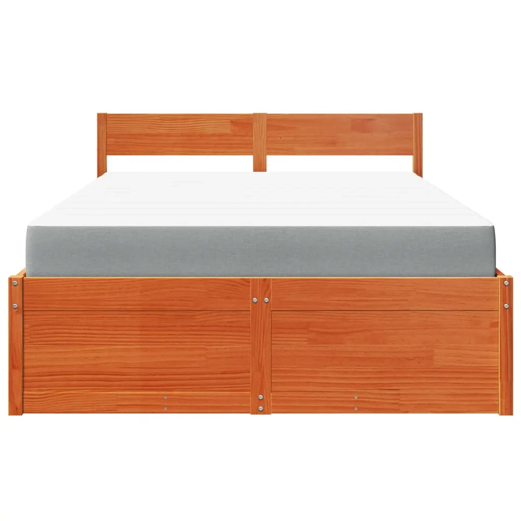 Letto Cassetti e Materasso Marrone Cera 120x190cm Massello Pino
