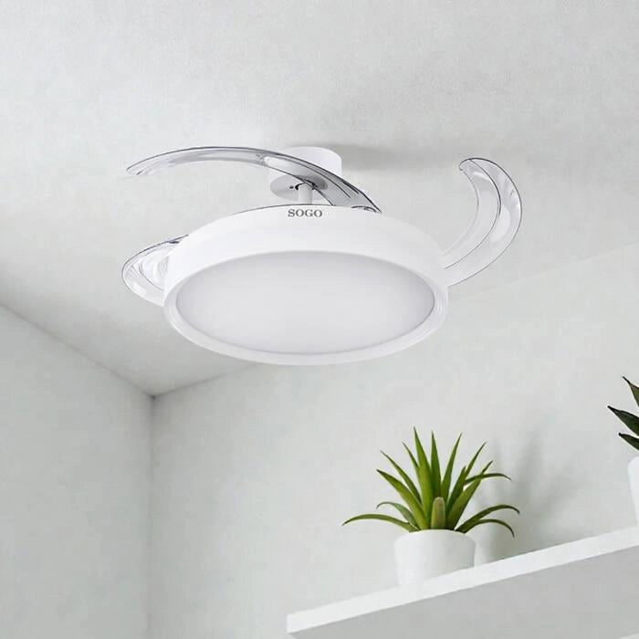Ventilatore da soffitto 105 cm con pale retrattili, motore DC 30W, luce LED 40W, 6 velocità, timer e telecomando - SOGO