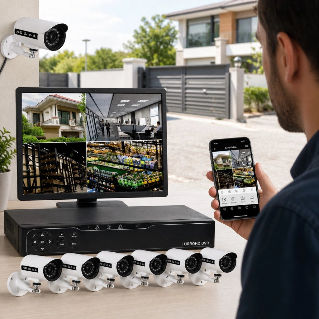 KIT VIDEOSORVEGLIANZA AHD DVR CON 8 TELECAMERE HD SISTEMA SICUREZZA H.264