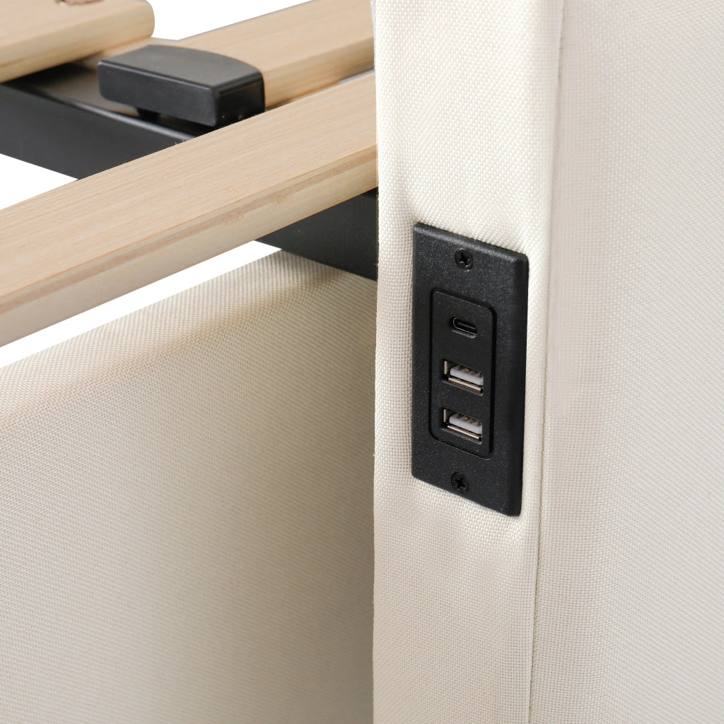 Letto estraibile 90×190 cm con 2 cassetti; USB e Type-C; estensibile a 180×190 cm; senza materasso; beige