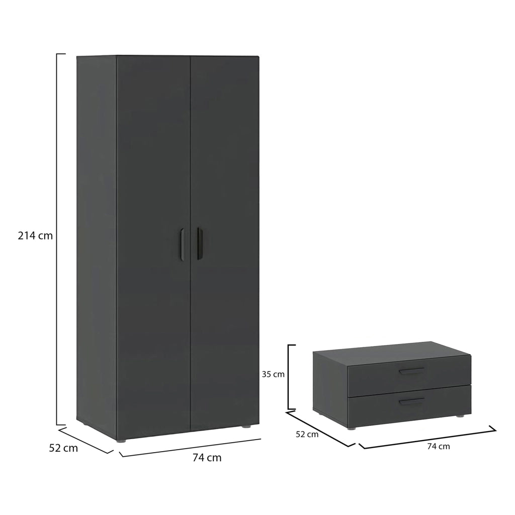 Armadio Camera da Letto Buriasco, Guardaroba 2 Ante un Ripiano, 74x214h cm Nero Antracite