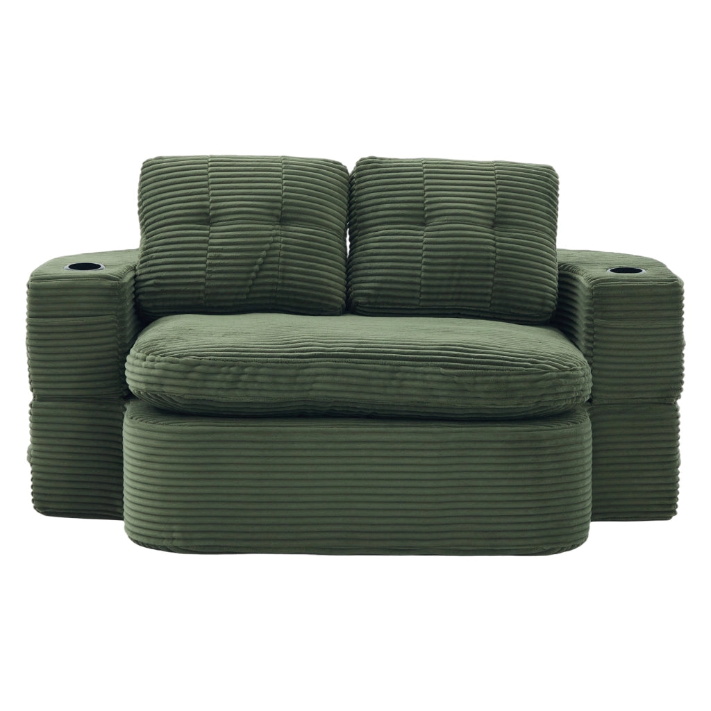 Poltrona letto 2 in 1 con portabevande; velluto a coste verde smeraldo