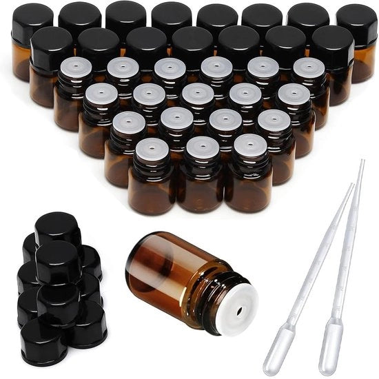 Flessa in Vetro 3ml - Flessa a Spirale - Flessine in Vetro con Boccetta - Flessine in Vetro per Olio Essenziale - Flessine Mini - Resistenti ai Raggi UV - Flessature per Olio
