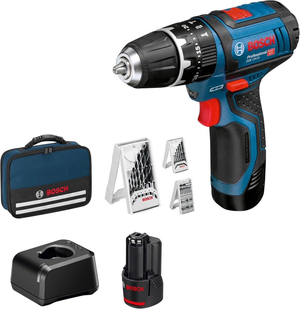 Bosch Professional 12V System Trapano-Avvitatore con Percussione a Batteria Gsb 12V-15, Batteria e Caricabatteria Non Include, in Scatola di Cartone