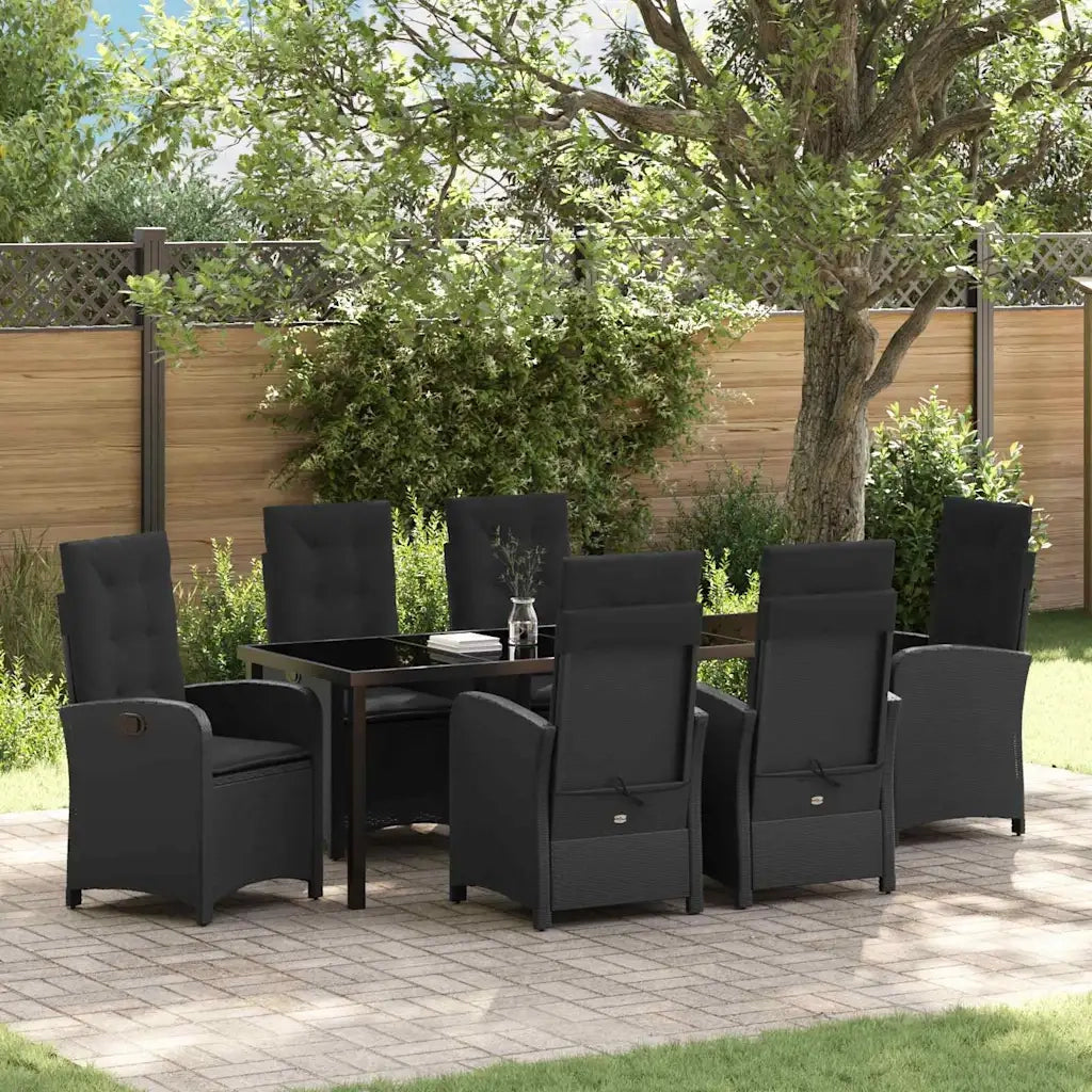 Set da Pranzo per Giardino con cuscino 7 pcs Nero polyrattan 3380265