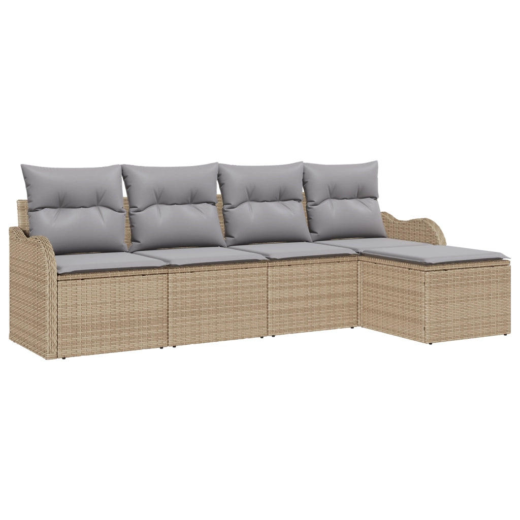 Set Divano da Giardino 5 Pezzi con Cuscini Beige Polyrattan