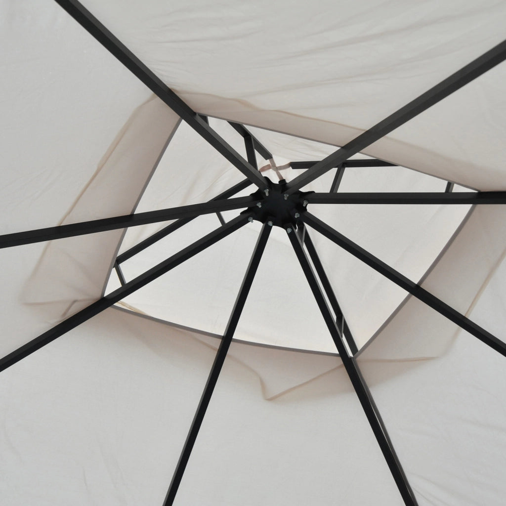 Gazebo da giardino 295x295x275 cm con doppio tetto, zanzariere laterali con zip e struttura in metallo beige