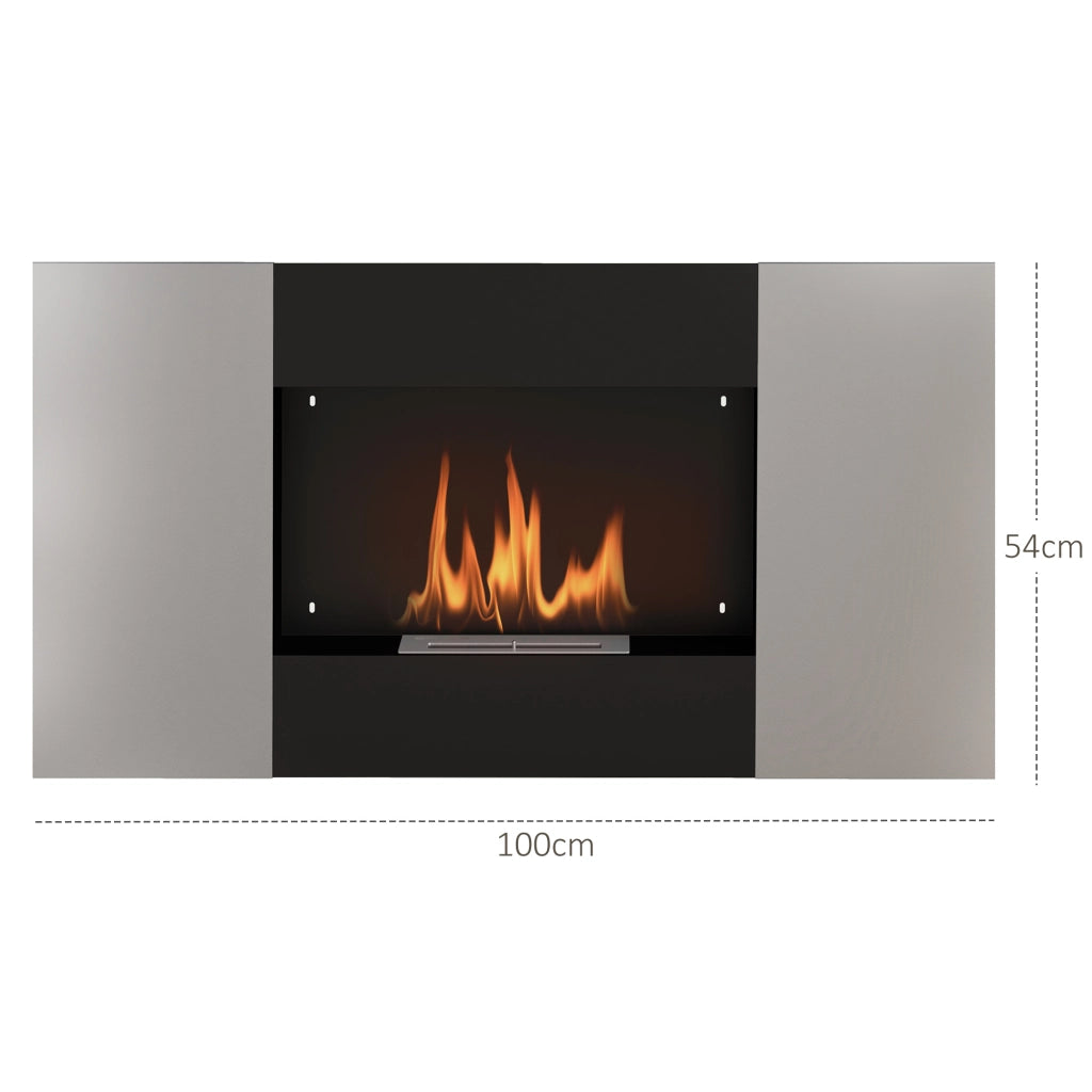 Camino a Bioetanolo 0.9L da Parete in Acciaio Inox, 100x15x54 cm, Nero e Argento