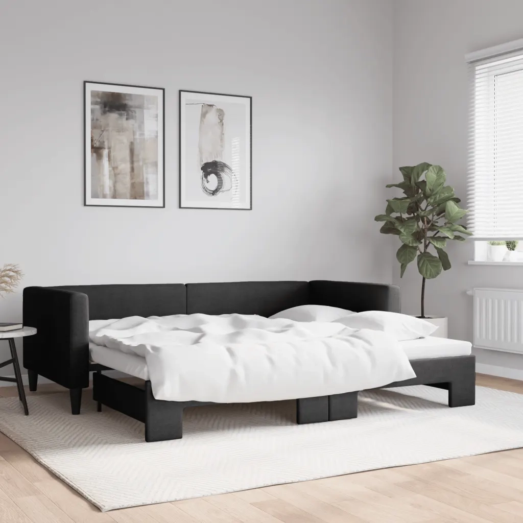 Divano Letto con Letto Estraibile-Sofa Letto-Daybed Nero 90x200 cm in Tessuto 222306