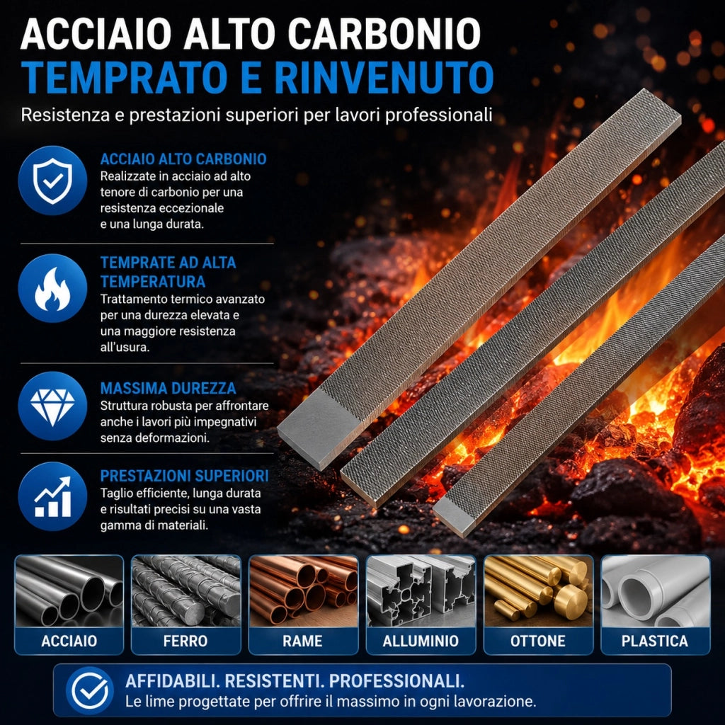 Set 3 Lime Ferro Piatta Tonda Semitonda Per Metallo Ferro Lunghezz 200mm 402003