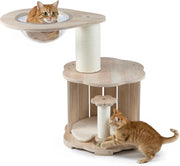 Albero per Gatti Alto 74 cm, Tiragraffi per Gatti in Legno con Condo, Capsula Spaziale, Tiragraffi, Gioco Interattivo con Pista per Palline in Legno, Pallina Appesa e Tappetino Lavabile