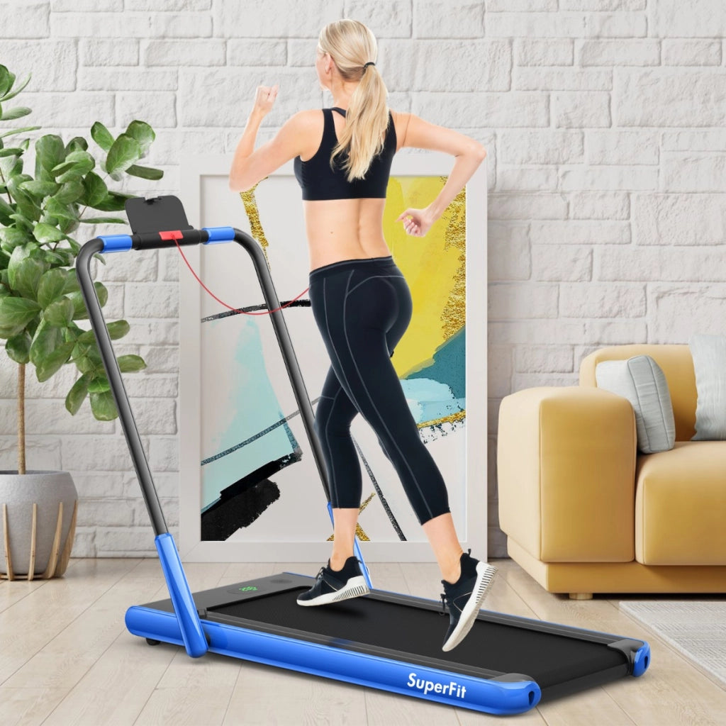Tapis roulant pieghevole 2 in 1 con APP telecomando, Tapis roulant da 2,25HP con altoparlante display LED Blu-Tapis roulant