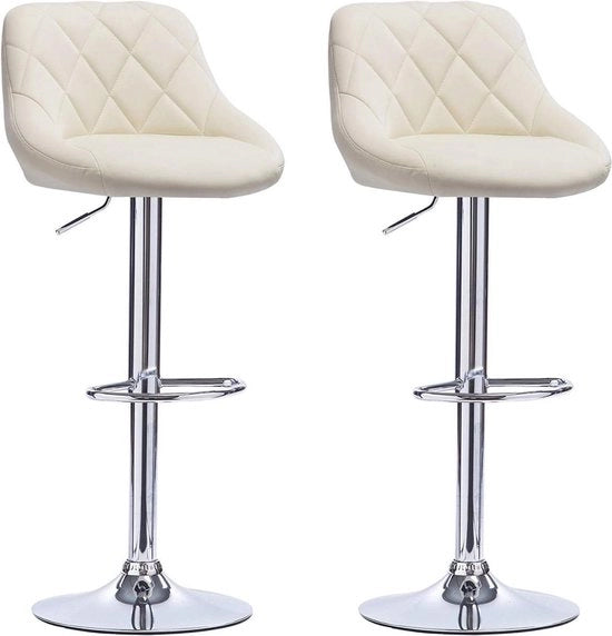 Bar Stool Ergonomico con Schienale - Altezza Sedile 60-82cm - Set di 2 - Cremo - Cucina e Bar - Regolabile in Altezza