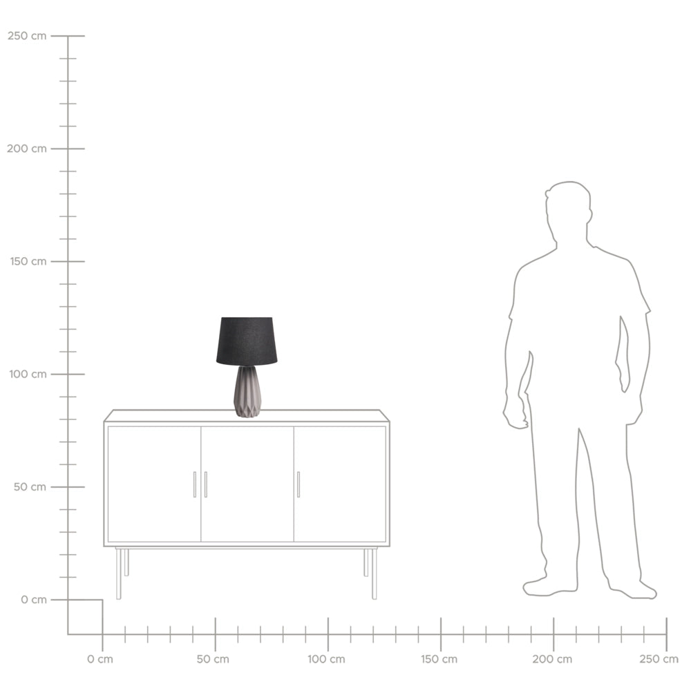 Lampada da tavolo con base in ceramica grigia e paralume in lino, stile moderno e contemporaneo, per soggiorno e camera da letto