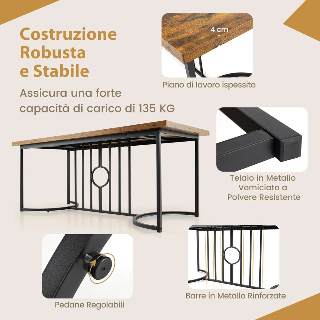 Tavolo da Pranzo 180 x 79 x 75 cm per 6-8 Persona, Tavolo Cucina Rettangolare in Legno con Struttura in Metallo, Mobile moderno per Sala da Pranzo e Ufficio, Capacità di Carico 135kg